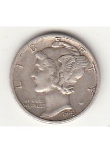 1943 - 10 Cents (Dime) Argento Dollaro Stati Uniti Mercury Dime BB+